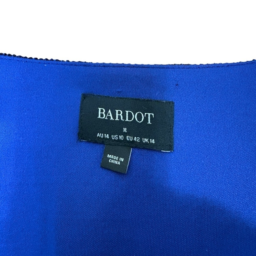 Bardot Mini Dress Cocktail Metallic Navy XL US 10 Long Sleeve - Picture 9 of 15